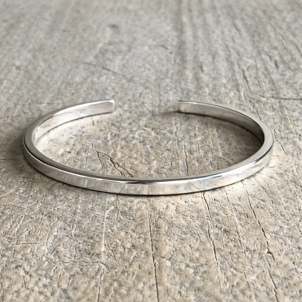 Shiny 925 Sterling Silver Square Open Cuff Bangle Bracelet Handmade -3mm Wide